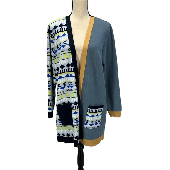 Style & Co. Sweaters - Style & Co Long Sleeve Geometric Print Mixed Media Cardigan - Blue - size 1X